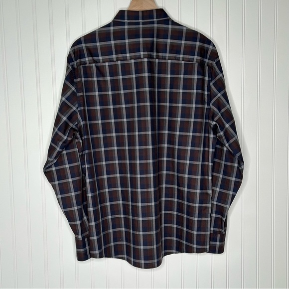 Vince Camuto Men’s Navy and Burgundy Plaid Button Down 100% Cotton Size Large - Picture 2 of 6